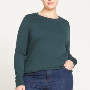 Universal Standard Womens Long Sleeve Tee Rex S 14-16 Deep Sea Pine Green 1X